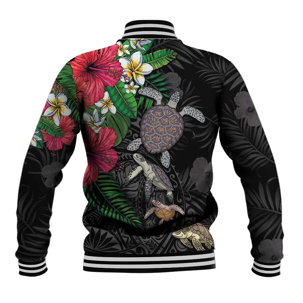 Hawaiian Tropical Plants and Turtles Baseball Jacket Polynesian Art Motifs