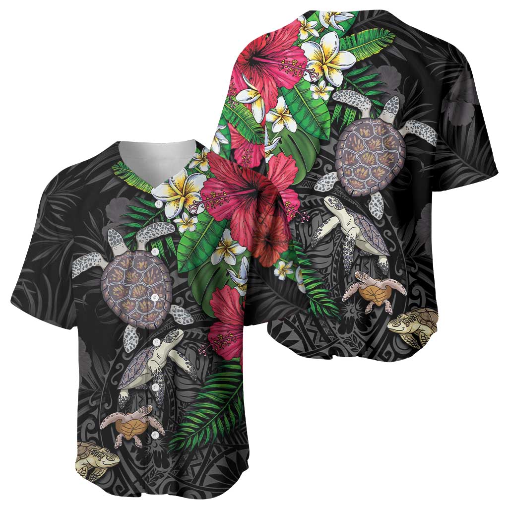 Hawaiian Tropical Plants and Turtles Baseball Jersey Polynesian Art Motifs