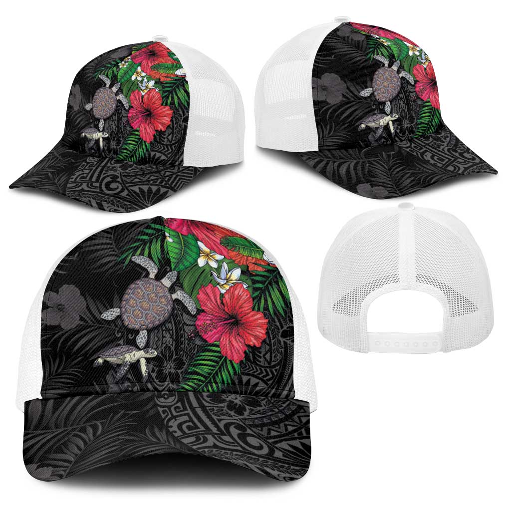 Hawaiian Tropical Plants and Turtles Baseball Net Cap Polynesian Art Motifs