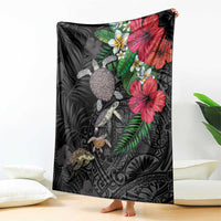 Hawaiian Tropical Plants and Turtles Blanket Polynesian Art Motifs