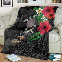 Hawaiian Tropical Plants and Turtles Blanket Polynesian Art Motifs