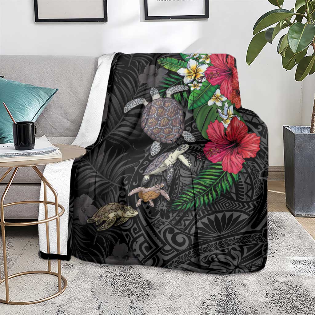 Hawaiian Tropical Plants and Turtles Blanket Polynesian Art Motifs