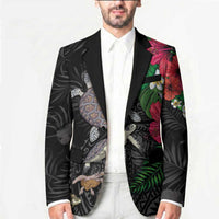 Hawaiian Tropical Plants and Turtles Blazer Polynesian Art Motifs