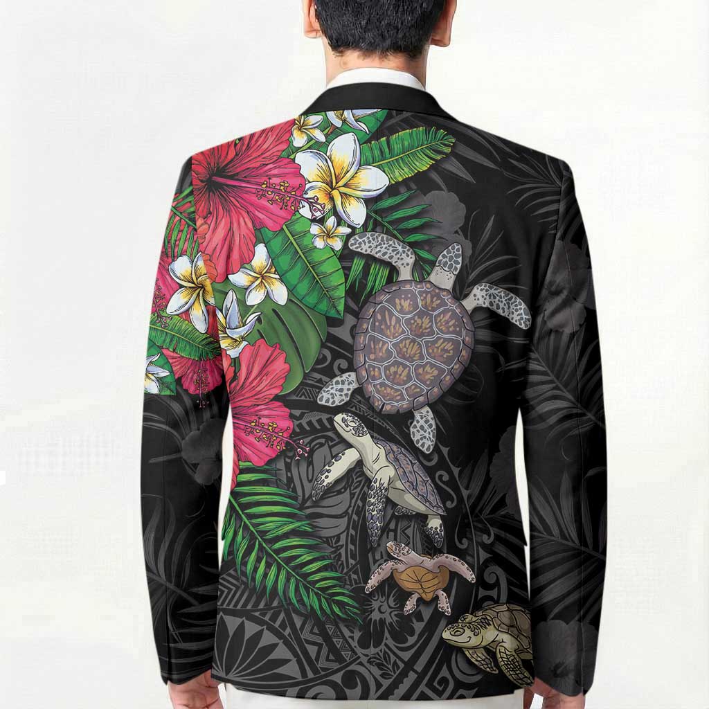 Hawaiian Tropical Plants and Turtles Blazer Polynesian Art Motifs