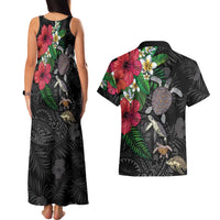 Hawaiian Tropical Plants and Turtles Couples Matching Tank Maxi Dress and Hawaiian Shirt Polynesian Art Motifs LT03 - Polynesian Pride