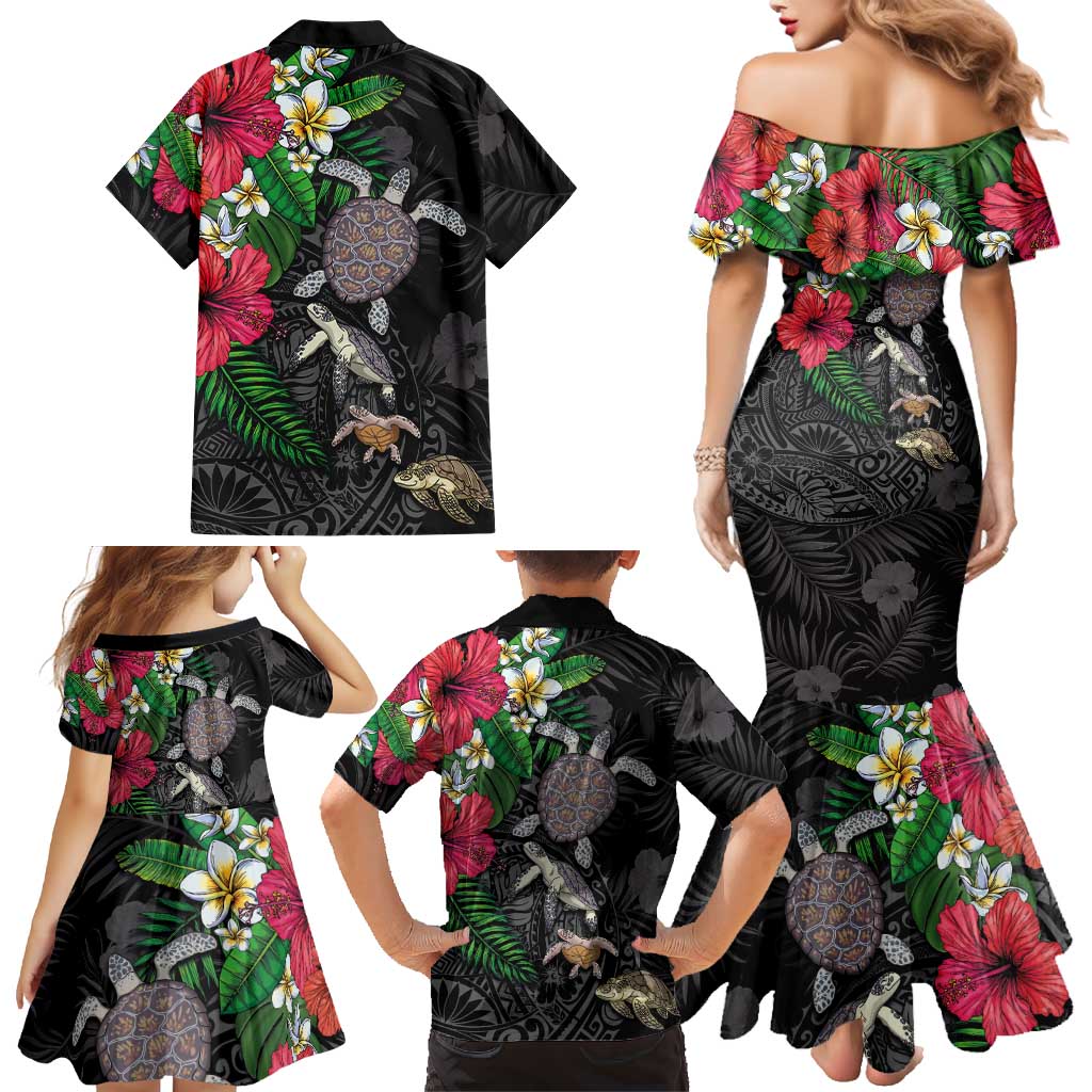 Hawaiian Tropical Plants and Turtles Family Matching Mermaid Dress and Hawaiian Shirt Polynesian Art Motifs LT03 - Polynesian Pride