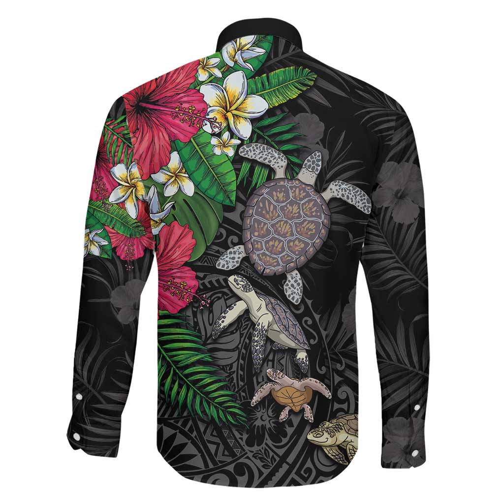 Hawaiian Tropical Plants and Turtles Family Matching Off The Shoulder Long Sleeve Dress and Hawaiian Shirt Polynesian Art Motifs LT03 - Polynesian Pride