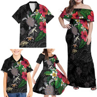 Hawaiian Tropical Plants and Turtles Family Matching Off Shoulder Maxi Dress and Hawaiian Shirt Polynesian Art Motifs LT03 - Polynesian Pride