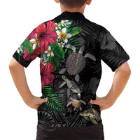Hawaiian Tropical Plants and Turtles Family Matching Off Shoulder Short Dress and Hawaiian Shirt Polynesian Art Motifs LT03 - Polynesian Pride