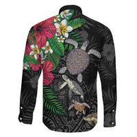Hawaiian Tropical Plants and Turtles Family Matching Short Sleeve Bodycon Dress and Hawaiian Shirt Polynesian Art Motifs LT03 - Polynesian Pride