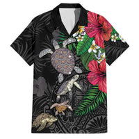 Hawaiian Tropical Plants and Turtles Family Matching Summer Maxi Dress and Hawaiian Shirt Polynesian Art Motifs LT03 Dad's Shirt - Short Sleeve Black - Polynesian Pride