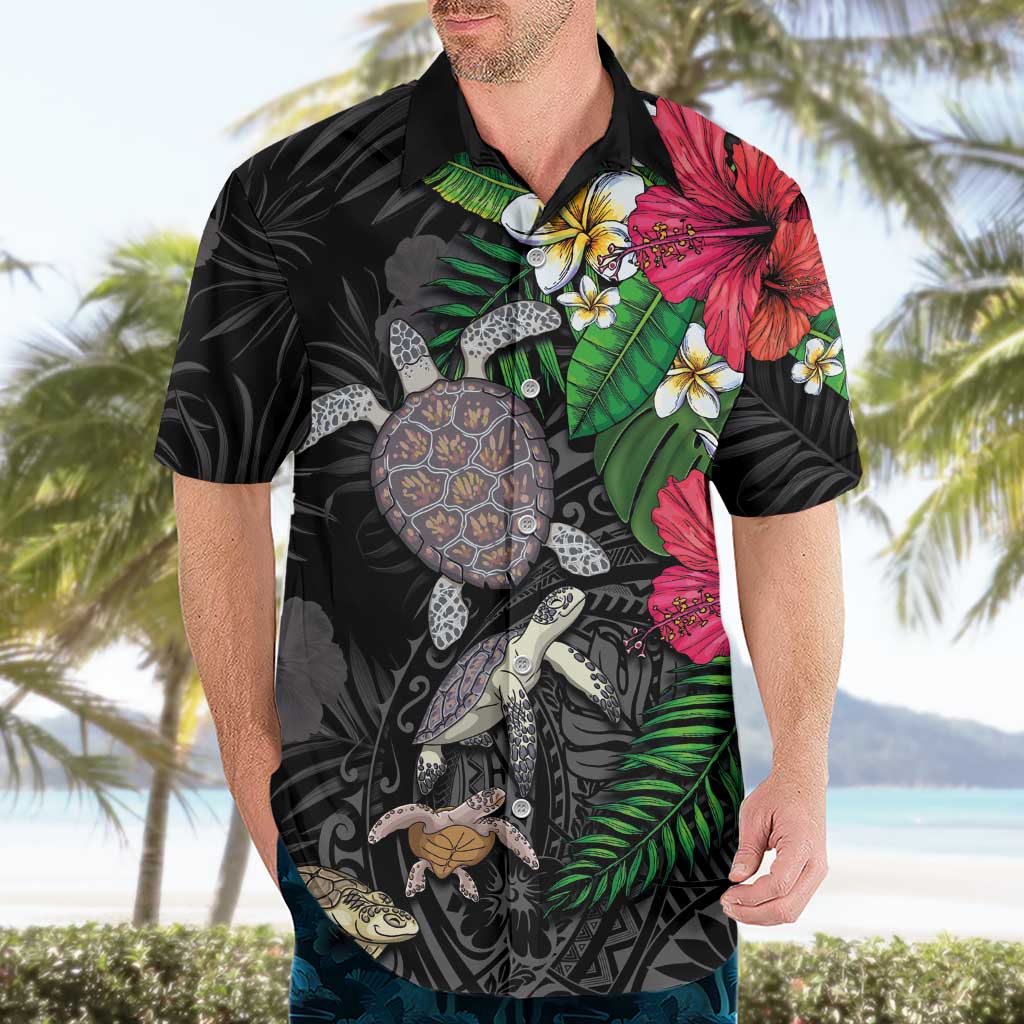 Hawaiian Tropical Plants and Turtles Hawaiian Shirt Polynesian Art Motifs