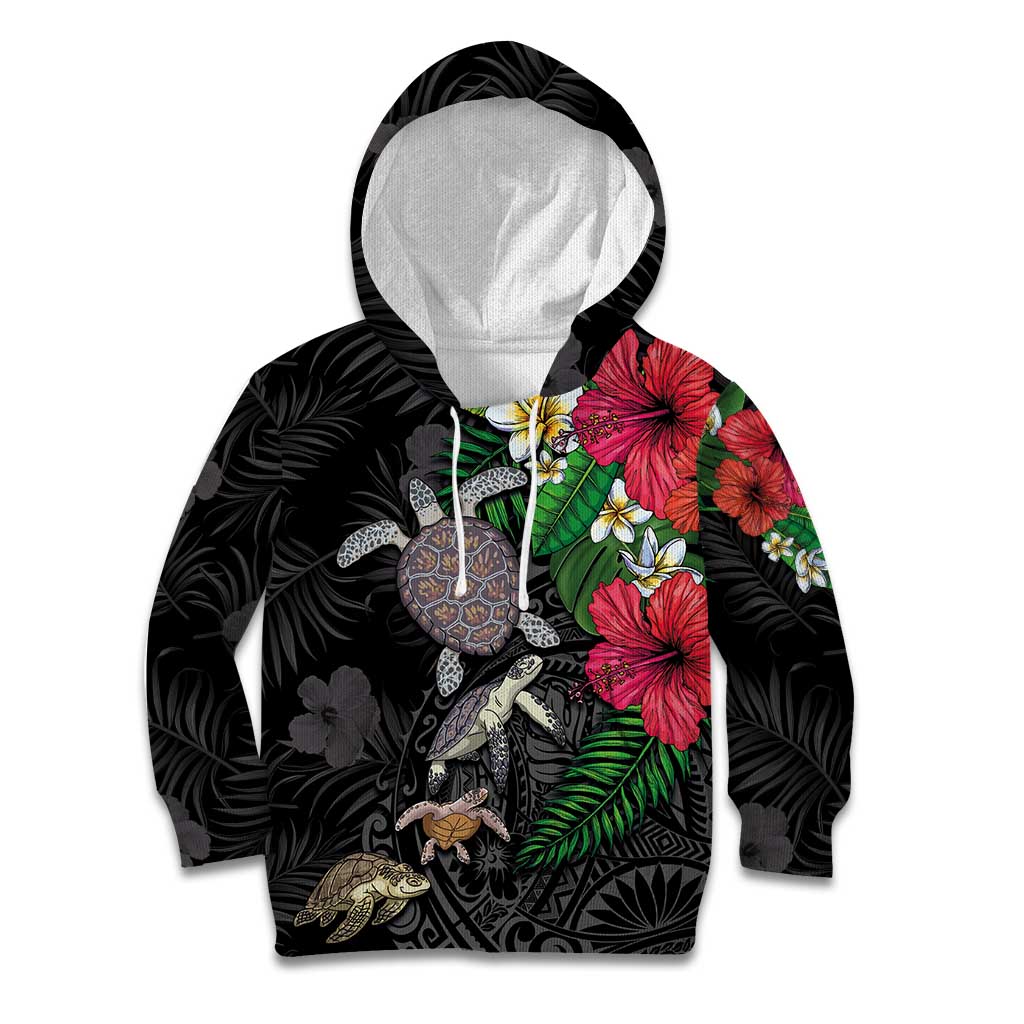 Hawaiian Tropical Plants and Turtles Kid Hoodie Polynesian Art Motifs
