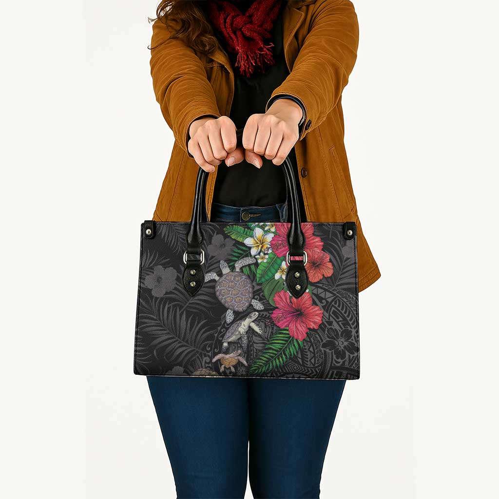 Hawaiian Tropical Plants and Turtles Leather Bag Polynesian Art Motifs