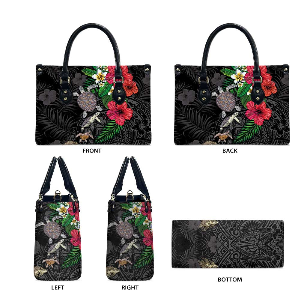 Hawaiian Tropical Plants and Turtles Leather Bag Polynesian Art Motifs