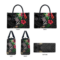 Hawaiian Tropical Plants and Turtles Leather Bag Polynesian Art Motifs