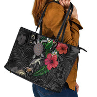 Hawaiian Tropical Plants and Turtles Leather Tote Bag Polynesian Art Motifs