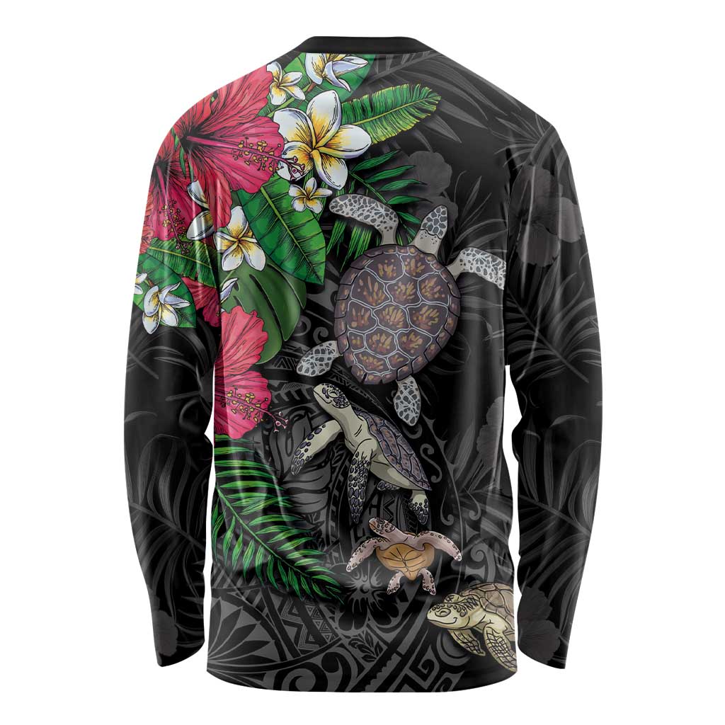 Hawaiian Tropical Plants and Turtles Long Sleeve Shirt Polynesian Art Motifs
