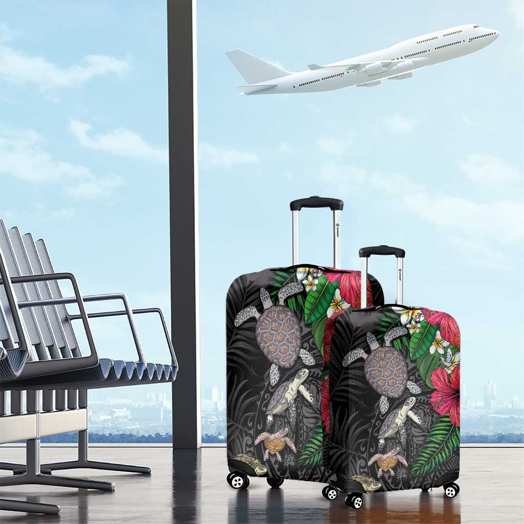 Hawaiian Tropical Plants and Turtles Luggage Cover Polynesian Art Motifs