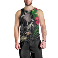 Hawaiian Tropical Plants and Turtles Men Tank Top Polynesian Art Motifs
