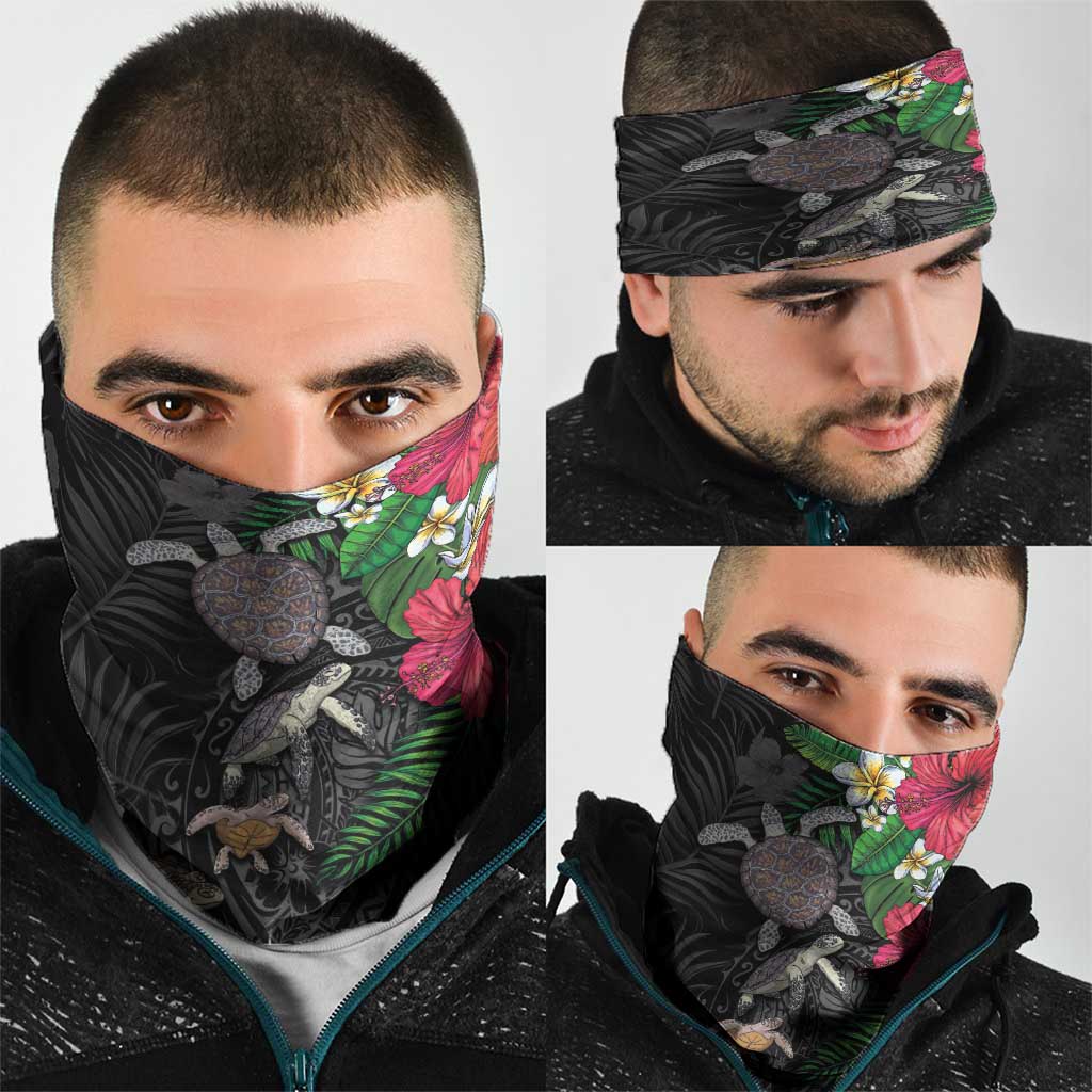 Hawaiian Tropical Plants and Turtles Neck Gaiter Polynesian Art Motifs