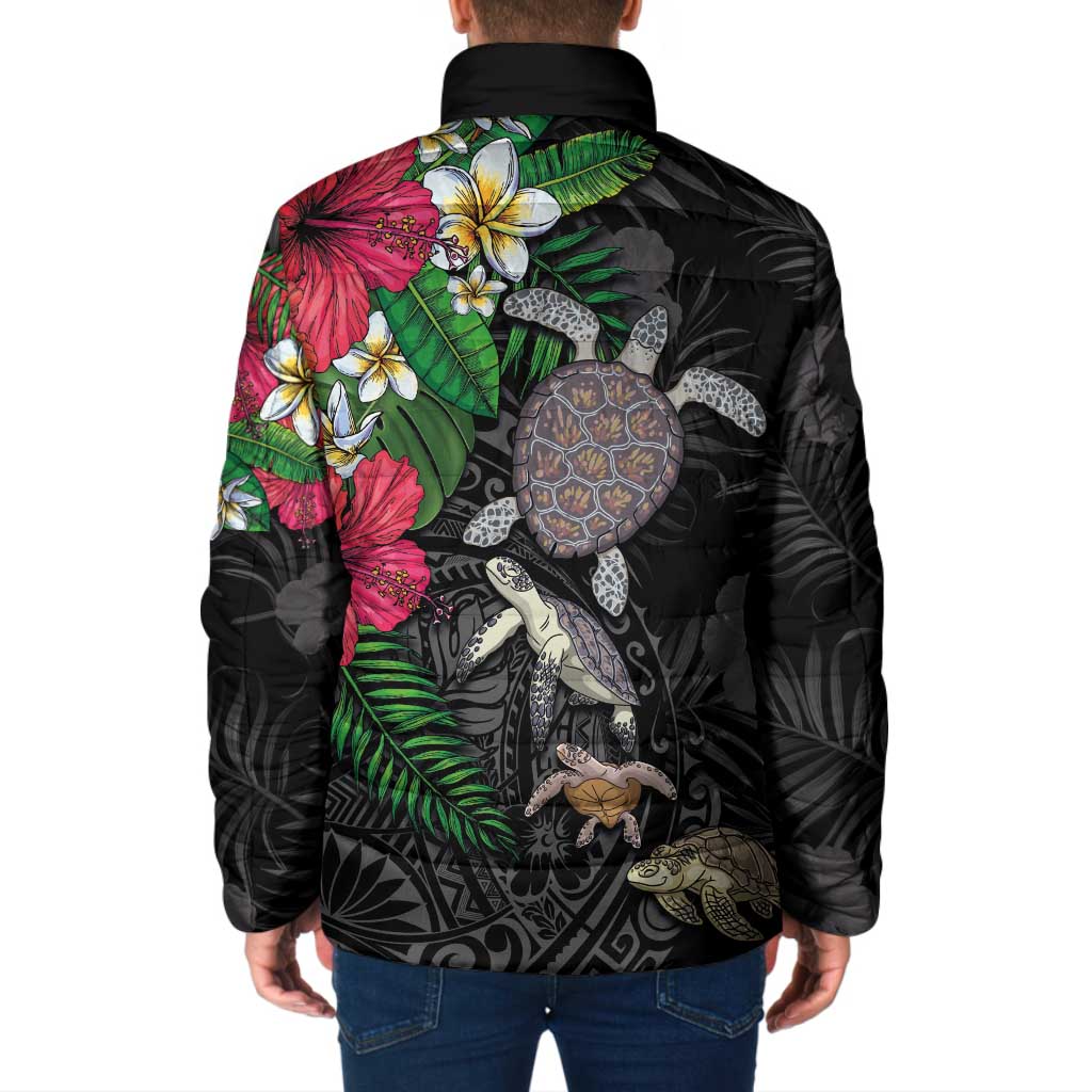 Hawaiian Tropical Plants and Turtles Padded Jacket Polynesian Art Motifs