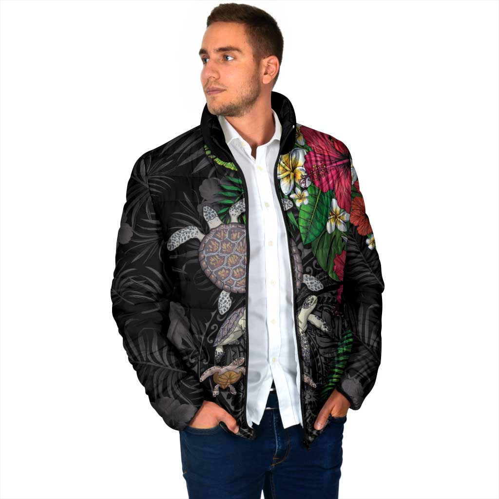Hawaiian Tropical Plants and Turtles Padded Jacket Polynesian Art Motifs