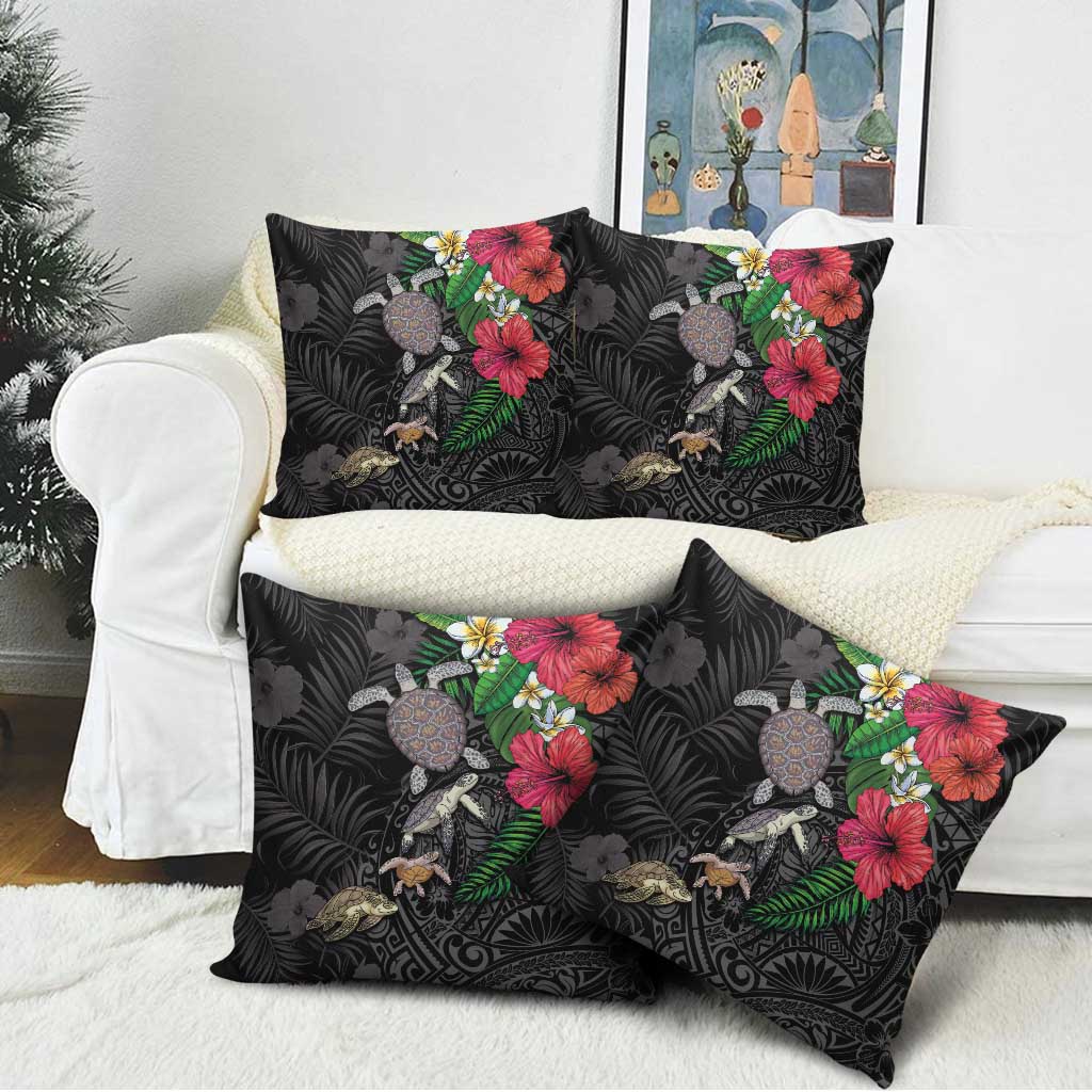 Hawaiian Tropical Plants and Turtles Pillow Cover Polynesian Art Motifs