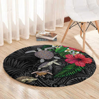 Hawaiian Tropical Plants and Turtles Round Carpet Polynesian Art Motifs