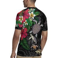 Hawaiian Tropical Plants and Turtles Rugby Jersey Polynesian Art Motifs