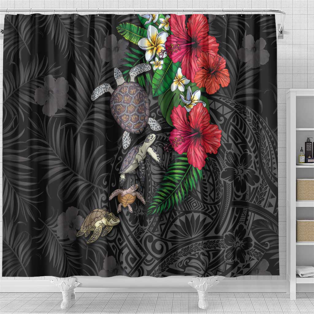 Hawaiian Tropical Plants and Turtles Shower Curtain Polynesian Art Motifs