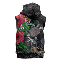 Hawaiian Tropical Plants and Turtles Sleeveless Hoodie Polynesian Art Motifs