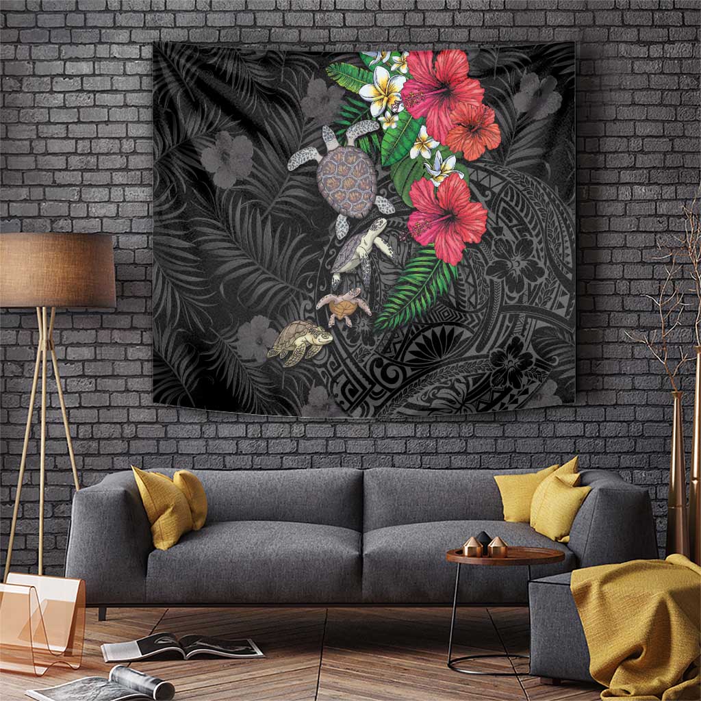 Hawaiian Tropical Plants and Turtles Tapestry Polynesian Art Motifs
