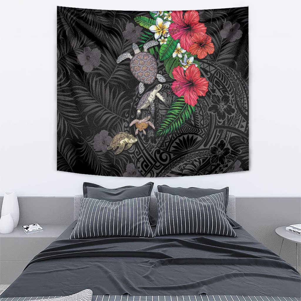 Hawaiian Tropical Plants and Turtles Tapestry Polynesian Art Motifs
