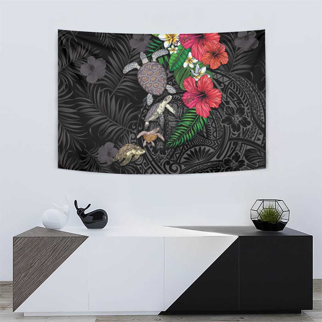 Hawaiian Tropical Plants and Turtles Tapestry Polynesian Art Motifs