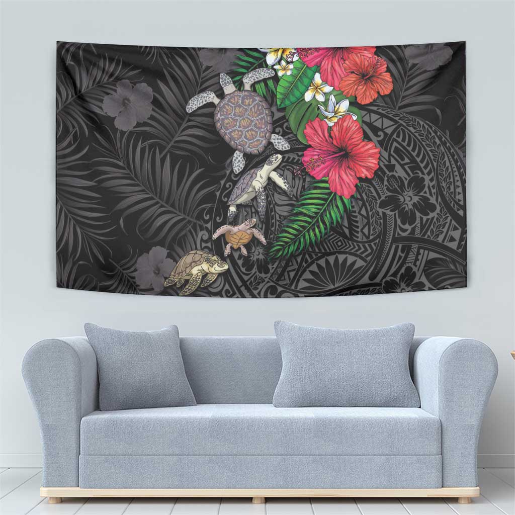 Hawaiian Tropical Plants and Turtles Tapestry Polynesian Art Motifs
