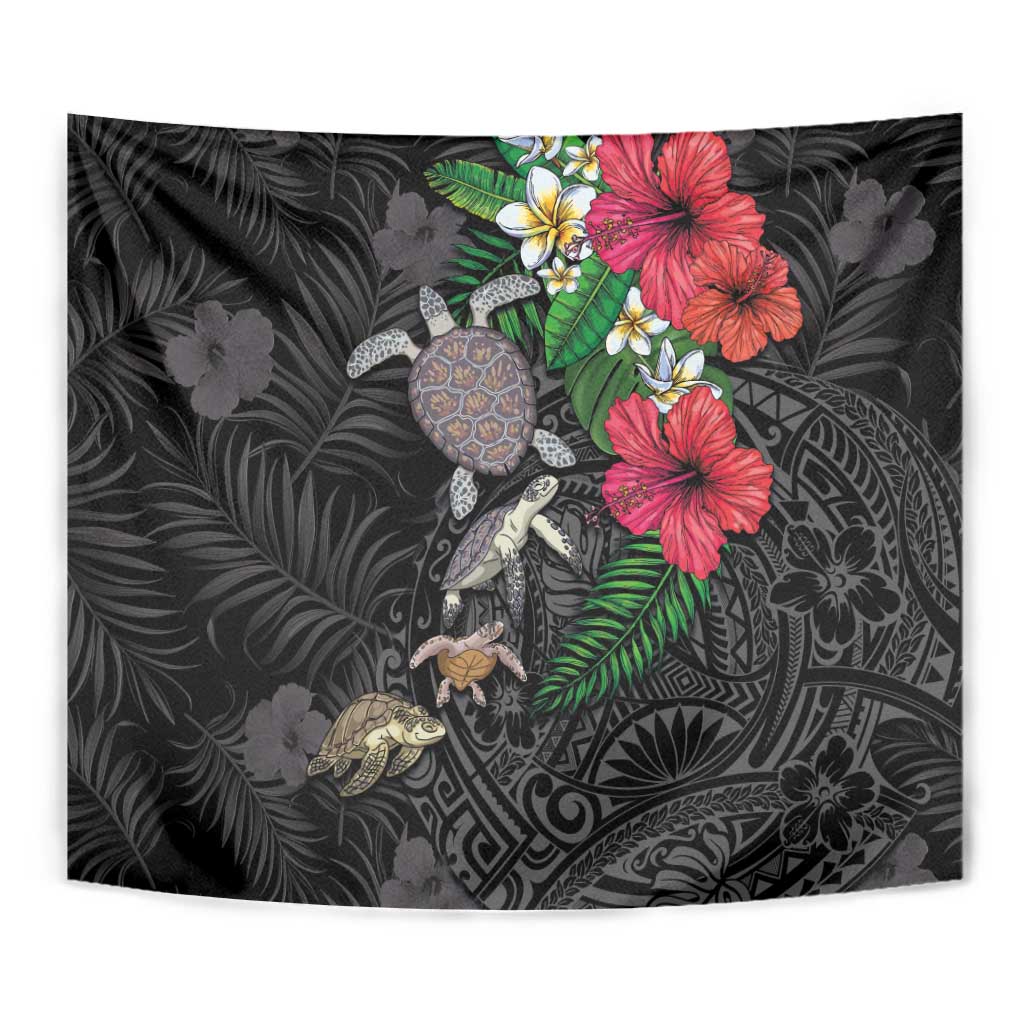 Hawaiian Tropical Plants and Turtles Tapestry Polynesian Art Motifs