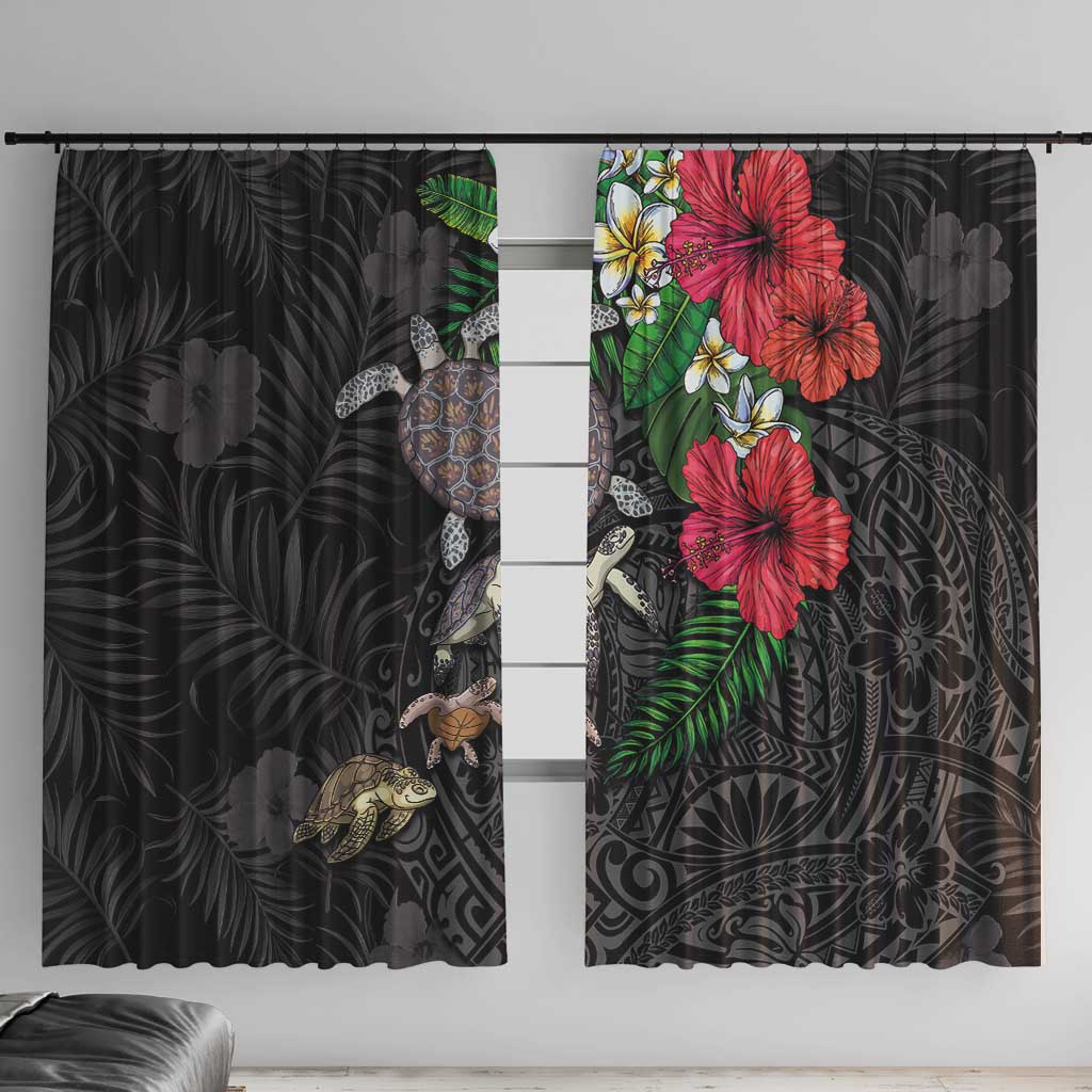 Hawaiian Tropical Plants and Turtles Window Curtain Polynesian Art Motifs