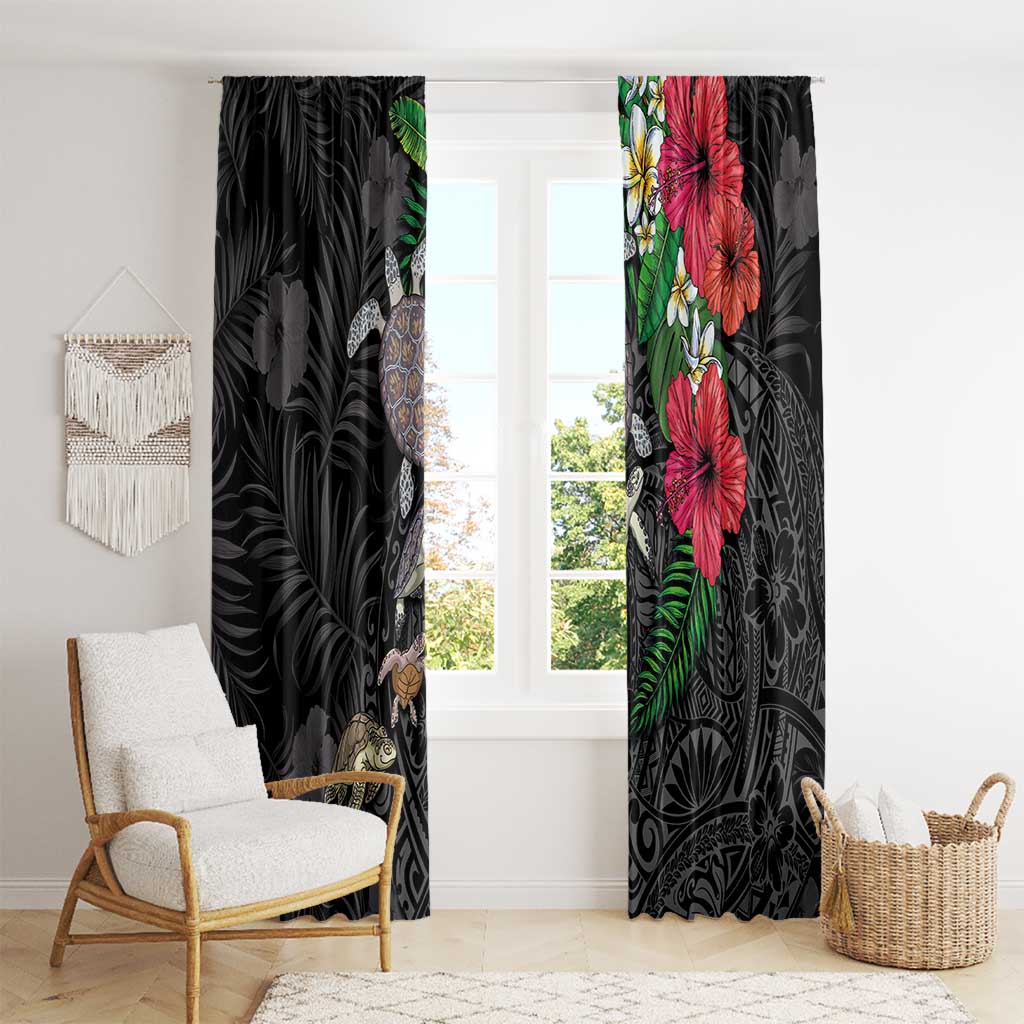 Hawaiian Tropical Plants and Turtles Window Curtain Polynesian Art Motifs