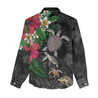 Hawaiian Tropical Plants and Turtles Women Casual Shirt Polynesian Art Motifs