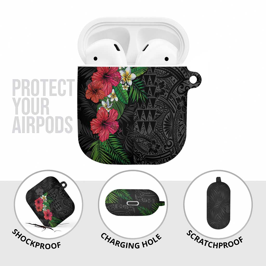 Hawaiian Tropical Plants AirPods Case Kakau Tattoo and Polynesian Pattern Half Black Color