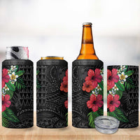 Hawaiian Tropical Plants 4 in 1 Can Cooler Tumbler Kakau Tattoo and Polynesian Pattern Half Black Color