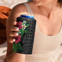 Hawaiian Tropical Plants 4 in 1 Can Cooler Tumbler Kakau Tattoo and Polynesian Pattern Half Black Color