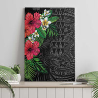 Hawaiian Tropical Plants Canvas Wall Art Kakau Tattoo and Polynesian Pattern Half Black Color