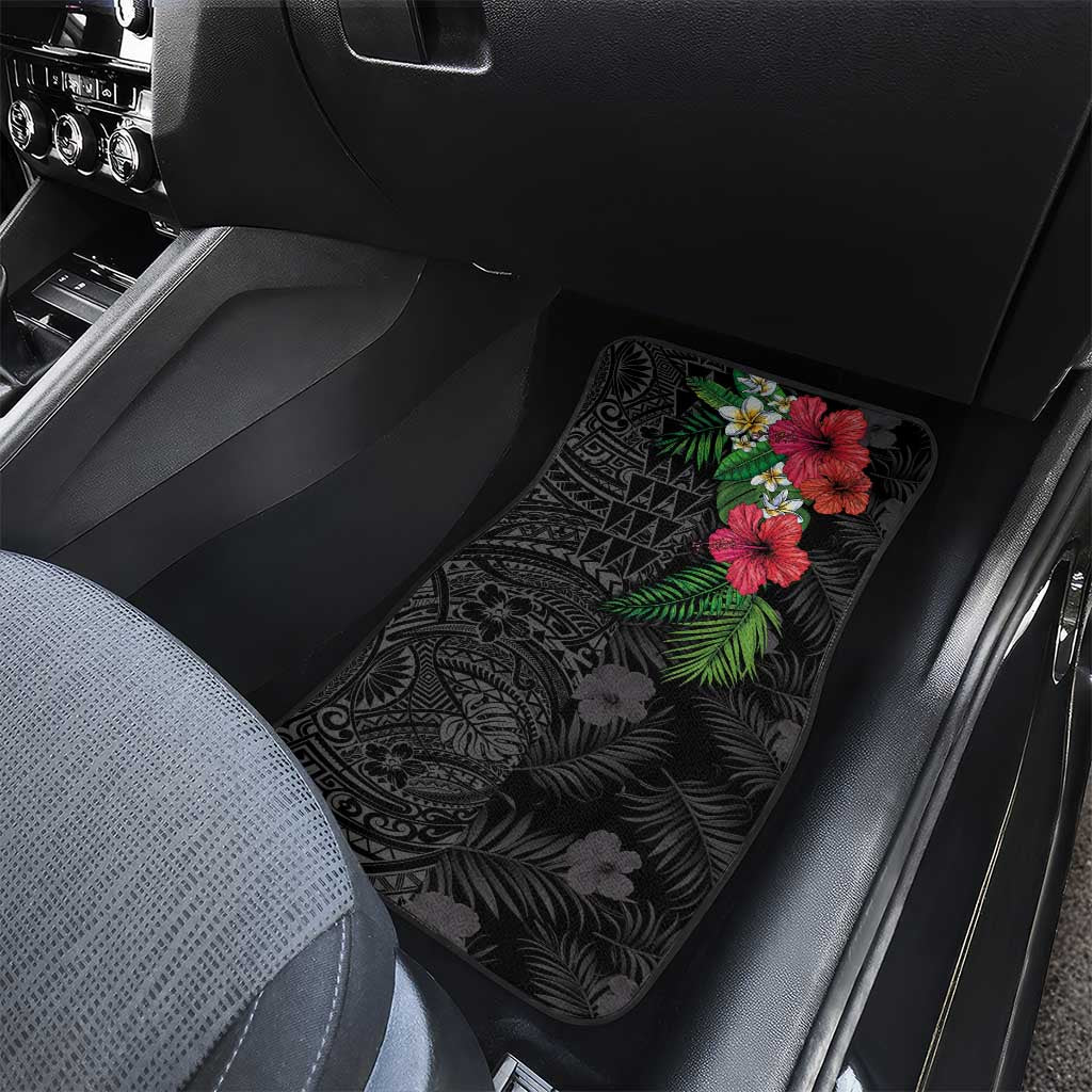 Hawaiian Tropical Plants Car Mats Kakau Tattoo and Polynesian Pattern Half Black Color