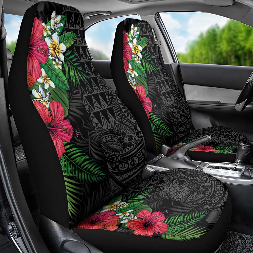 Hawaiian Tropical Plants Car Seat Cover Kakau Tattoo and Polynesian Pattern Half Black Color