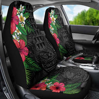 Hawaiian Tropical Plants Car Seat Cover Kakau Tattoo and Polynesian Pattern Half Black Color