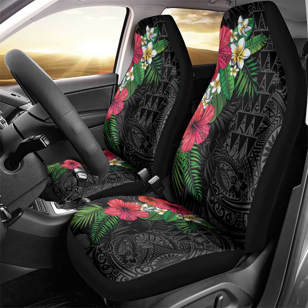 Hawaiian Tropical Plants Car Seat Cover Kakau Tattoo and Polynesian Pattern Half Black Color