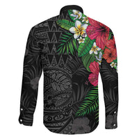 Hawaiian Tropical Plants Family Matching Off Shoulder Short Dress and Hawaiian Shirt Kakau Tattoo and Polynesian Pattern Half Black Color LT03 - Polynesian Pride