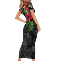 Hawaiian Tropical Plants Family Matching Short Sleeve Bodycon Dress and Hawaiian Shirt Kakau Tattoo and Polynesian Pattern Half Black Color LT03 - Polynesian Pride
